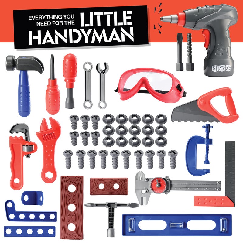 Play22 Kids Tool Set Bench 76 Pc - Toddler Tool Bench Set with Electronic Play Drill - Stem Educational Toy Pretend Play Construction Work Shop - Preschool Toy Gift for Kids Children Boys and Girls - Image 2